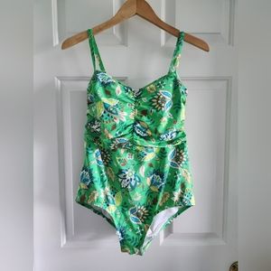 Lands' End Green floral swimsuit